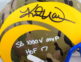 Kurt Warner Signed Rams Authentic Camo Speed F/S Helmet 2Insc- Beckett W *B/W