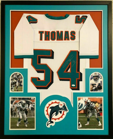 Zach Thomas Signed Dolphins 35x43 Framed Jersey (JSA COA) 7xPro Bowl Linebacker