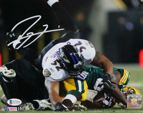 Ray Lewis Signed Ravens 8x10 HM Tackle Vs Packers Photo - Beckett W Auth *White