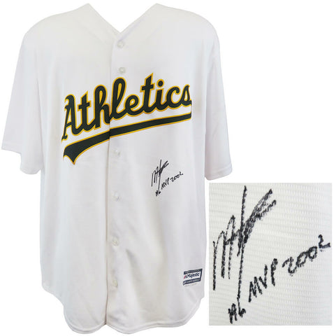 Miguel Tejada Signed Oakland A's White Majestic Rep Jersey w/MVP 2002 - (SS COA)