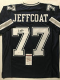 Autographed/Signed JIM JEFFCOAT Dallas Dark Blue Football Jersey JSA COA Auto