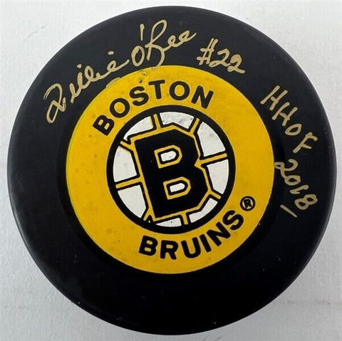 Willie O'Ree Signed Boston Bruins Logo Puck Inscribed HHOF 2018 (JSA COA)