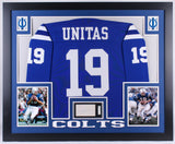 Johnny Unitas Signed Colts 35x43 Custom Framed Display with Jersey & Signed Cut