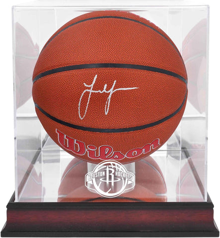 Jalen Green Houston Rockets Signed Wilson Team Logo Ball w/Mahogany Display Case