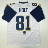 Autographed/Signed Torry Holt St. Louis White Football Jersey Beckett BAS COA