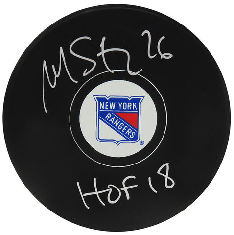 Martin St. Louis Signed New York Rangers Logo Hockey Puck w/HOF'18 - (SS COA)