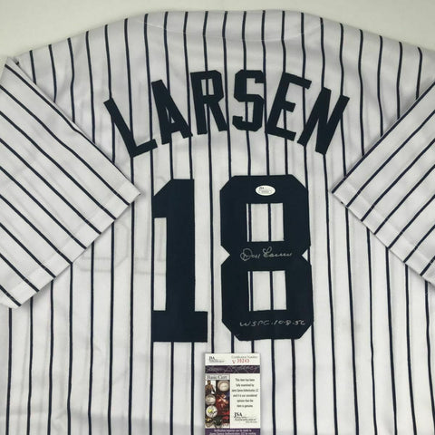 Autographed/Signed DON LARSEN New York Pinstripe Baseball Jersey JSA COA Auto