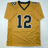 Autographed/Signed Marques Colston New Orleans Gold Football Jersey JSA COA