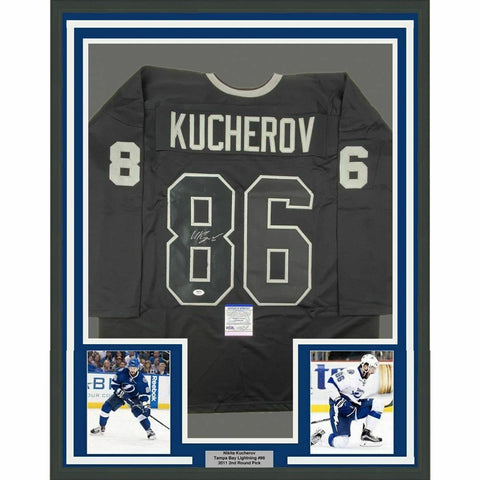 FRAMED Autographed/Signed NIKITA KUCHEROV 33x42 Black Hockey Jersey PSA COA