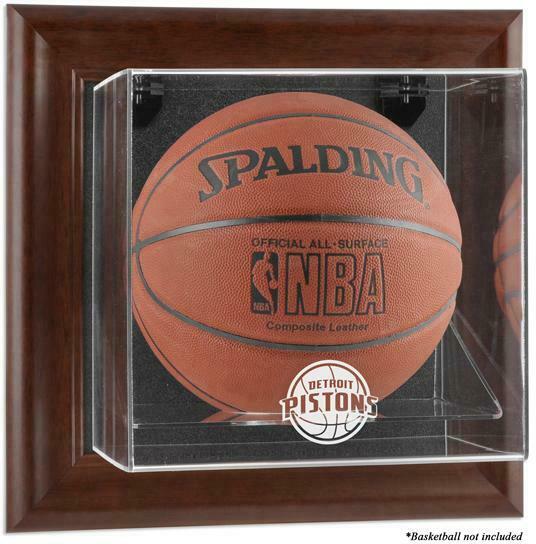 Detroit Pistons (2005-2017) Brown Framed Wall-Basketball Display Case
