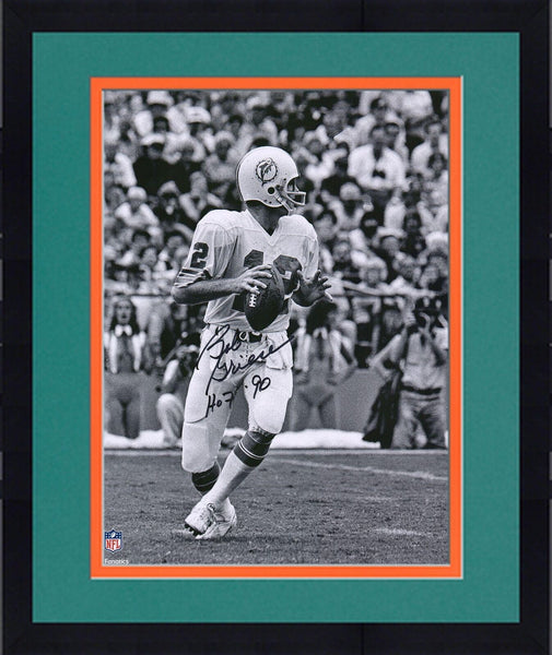 FRMD Bob Griese DolphInsc Signed 16x20 Black & Passing Photo w/"H of 90" Insc