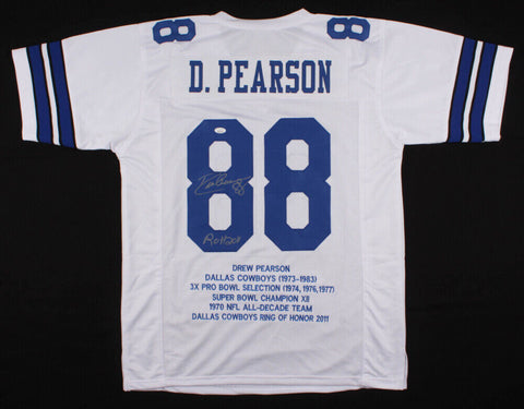 Drew Pearson Signed Dallas Cowboys Highlight Stat Jersey Inscribed ROH 2011 JSA
