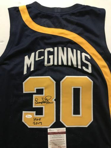 Autographed/Signed GEORGE MCGINNIS HOF 17 Indiana Blue Basketball Jersey JSA COA