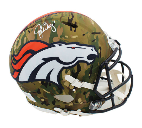 John Elway Signed Denver Broncos Speed Authentic Camo NFL Helmet
