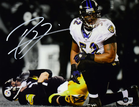Ray Lewis Signed Baltimore Ravens 11x14 Over Roethlisberger Photo-Beckett W Holo