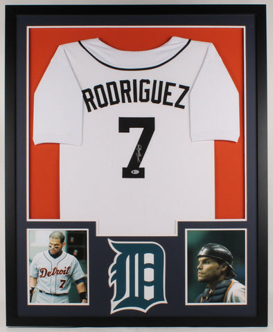 Ivan Rodriguez Signed Detroit Tigers 34"x42" Framed White Jersey (Beckett COA)