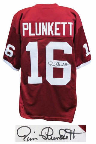 Jim Plunkett (STANFORD) Signed Red T/B Custom Football Jersey - (SCHWARTZ COA)