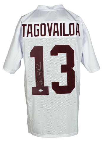 Tua Tagovailoa Signed Custom White College Style Football Jersey BAS
