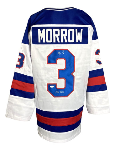 Ken Morrow Signed Custom White Miracle On Ice Hockey Jersey JSA Hologram
