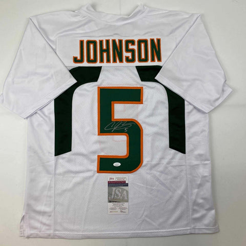 Autographed/Signed Andre Johnson Miami White College Football Jersey JSA COA