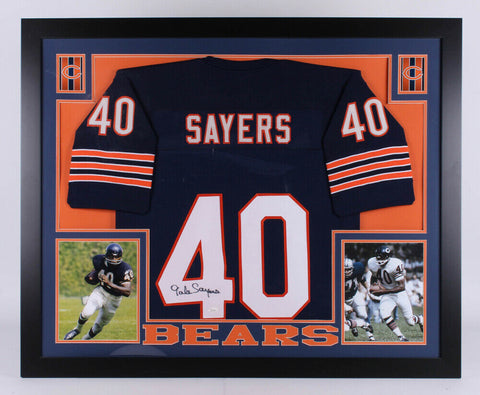 Gale Sayers Signed Bears 35" x 43" Custom Framed Jersey (JSA COA) 1965 NFL R.O.Y