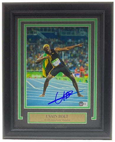Usain Bolt Signed Framed 8x10 Olympic Track Legend Photo BAS BH033135