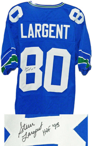 Steve Largent SEAHAWKS Signed Blue Custom Jersey w/HOF'95 - SS