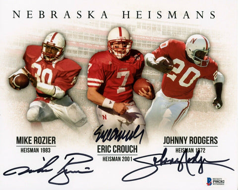 ERIC CROUCH MIKE ROZIER JOHNNY RODGERS SIGNED NEBRASKA CORNHUSKERS 8x10 PHOTO