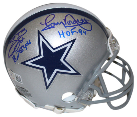 Emmitt Smith & Tony Dorsett Signed Dallas Cowboys VSR4 Mini Helmet BAS 37346
