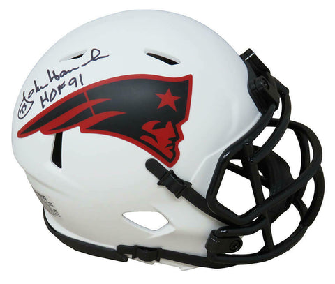 John Hannah Signed Patriots Lunar Eclips Riddell Mini Helmet w/HOF'91 - SS COA