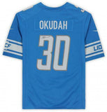 Framed Jeff Okudah Detroit Lions Autographed Blue Nike Game Jersey