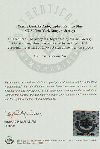 WAYNE GRETZKY Autographed Vintage Throwback White CCM New York Rangers  Jersey UDA
