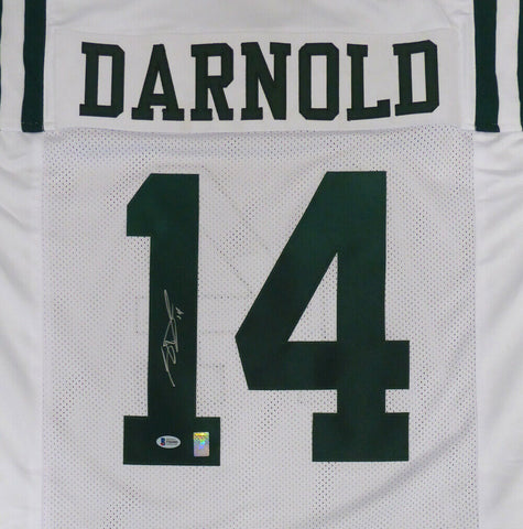 NEW YORK JETS SAM DARNOLD AUTOGRAPHED WHITE JERSEY BECKETT BAS STOCK #147251