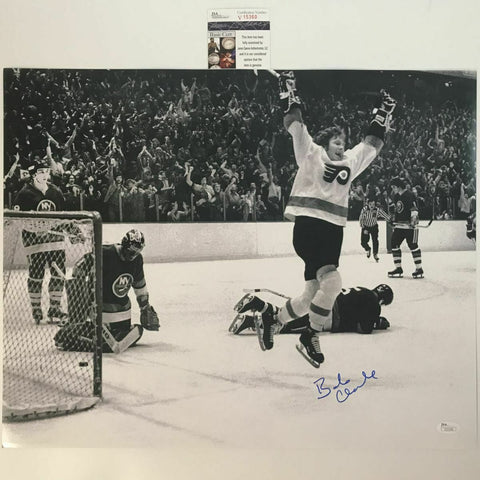 Autographed/Signed BOBBY BOB CLARKE B&W Philadelphia Flyers 16x20 Photo JSA COA