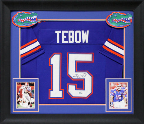 Florida Tim Tebow Authentic Signed Blue Pro Style Framed Jersey BAS Witnessed