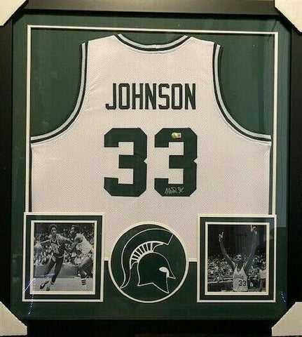 Magic Johnson Signed Michigan State Spartans 36'x 39" Framed Jersey Beckett Holo