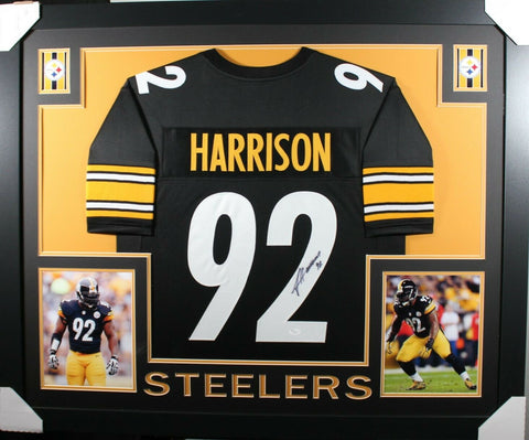 JAMES HARRISON (Steelers black SKYLINE) Signed Autographed Framed Jersey JSA