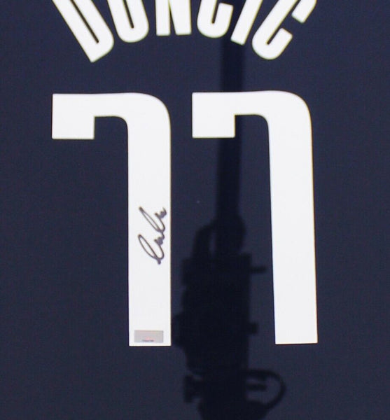Luka Doncic Signed Dallas Mavericks LED Framed Nike Swingman Navy