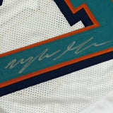 FRAMED Autographed/Signed MYLES GASKIN 33x42 Miami White Football Jersey JSA COA