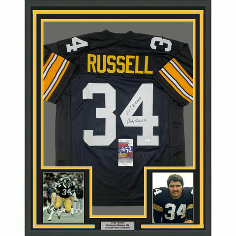 FRAMED Autographed/Signed ANDY RUSSELL 33x42 Pittsburgh Black Jersey JSA COA