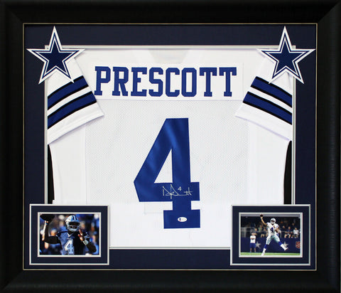 Dak Prescott Authentic Signed White Pro Style Framed Jersey BAS Witnessed