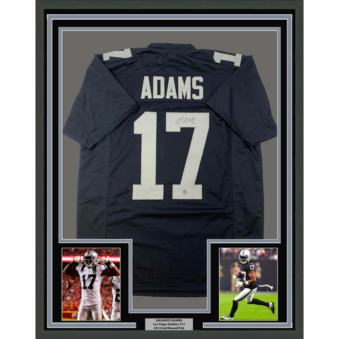 Framed Autographed/Signed Davante Adams 33x42 Las Vegas Black Jersey BAS COA #2
