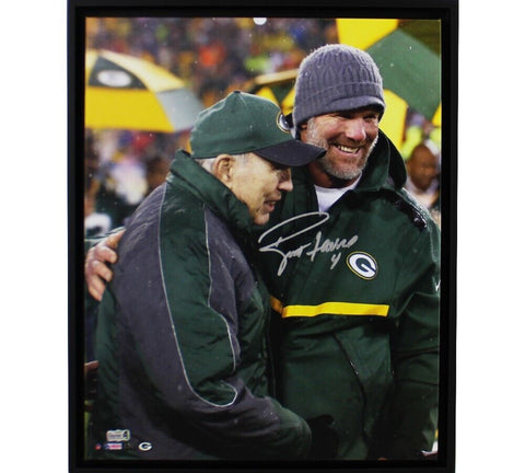 Brett Favre Signed Green Bay Packers Framed 16x20 Canvas with Bart Starr