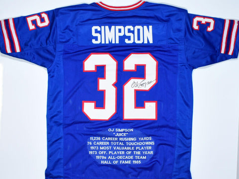 O.J. Simpson Autographed Blue Pro Style STAT Jersey- JSA W *Black