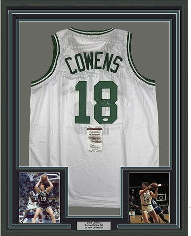 Framed Autographed/Signed Dave Cowens 33x42 Boston White Jersey JSA COA