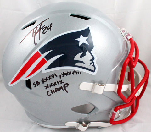 Ty Law Autographed Patriots F/S Speed Helmet w/SB Champs-Beckett W Hologram