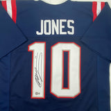 Autographed/Signed MAC JONES New England Blue Football Jersey Beckett BAS COA
