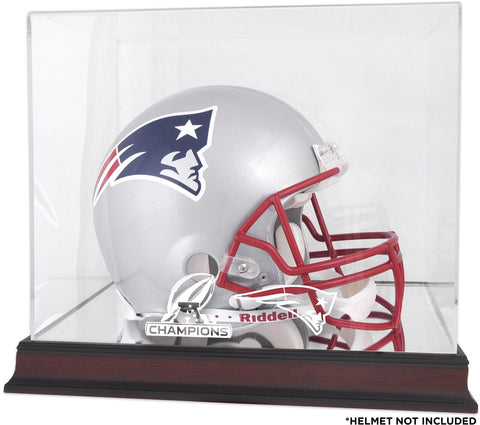 New England Patriots 2018 AFC Champs Mahogany Logo Helmet Display Case