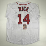 Autographed/Signed JIM RICE Boston White Baseball Jersey JSA COA Auto
