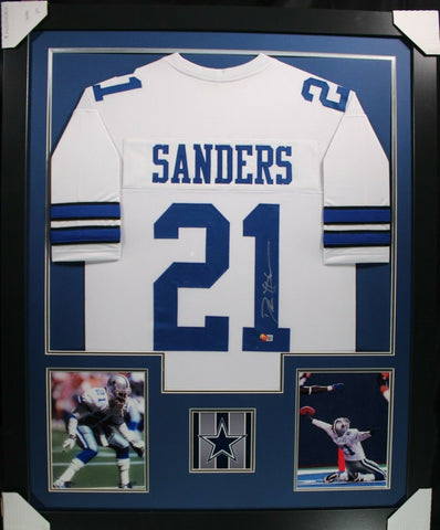 DEION SANDERS (Cowboys white TOWER) Signed Autographed Framed Jersey Beckett